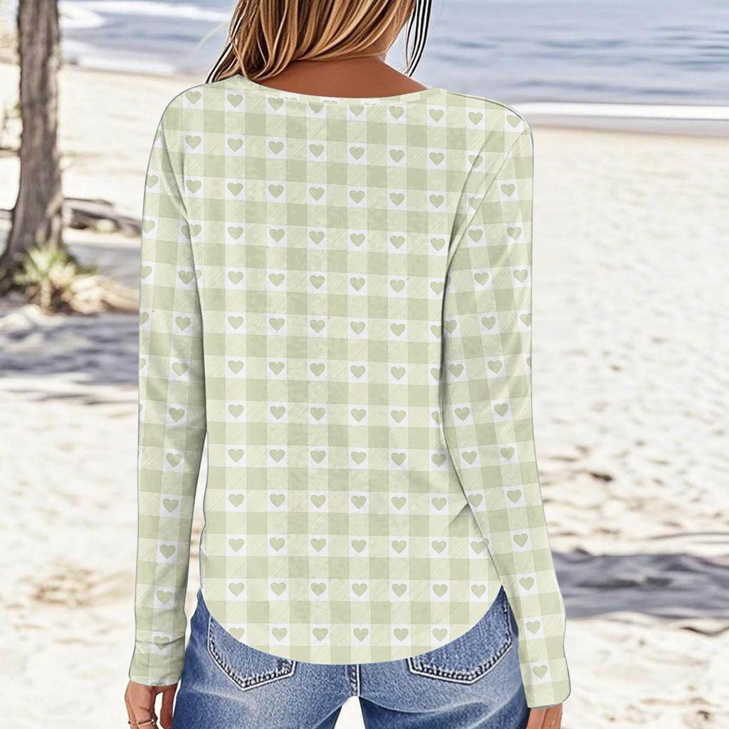 Damski casualowy top z długim rękawem, z nadrukiem walentynkowym, z okrągłym dekoltem