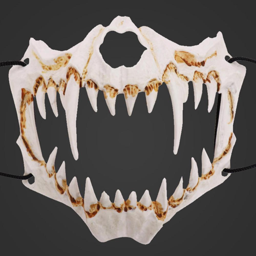 Halloween Horror Skull Mask Animal Bone Teeth Skull Horror Half Face Cover Halloween God Tengu Cosplay Costume Props Decoration