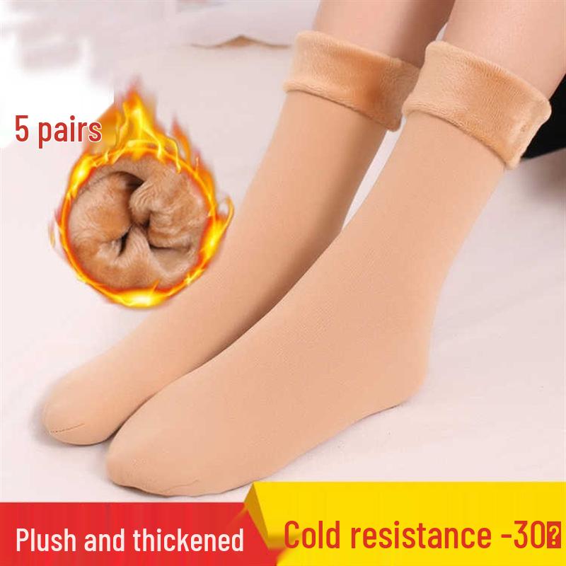 Unisex Fleece-Lined Mid-Calf Socks - Warm Plush for Autumn/Winter