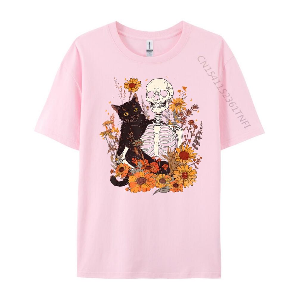Cat Skeleton Flower Garden Halloween White Graphic Tee Breathable Original Mens TShirts Big And Tall Mothers Day