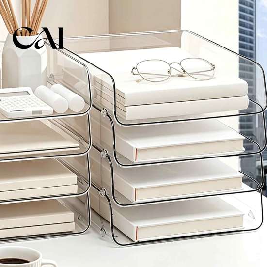 Acrylic Document File Holder Paper Organizer Letter Tray, Stackable Desk Organizer, Clear Desktop Stationery Storage Box Sorter for Documents, Files,