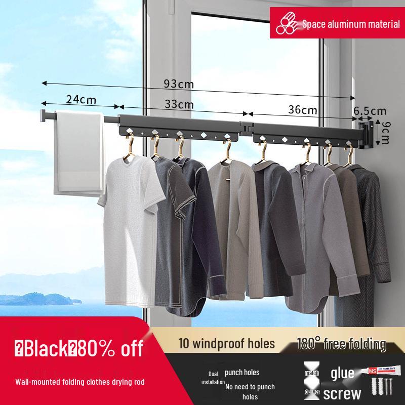 Wall-Mounted Telescopic Folding Clothes Drying Rack for Indoor/Outdoor Use