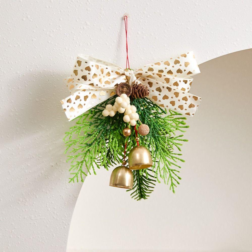 Creative Christmas Bell Pendant Velvet Bow 3D Christmas Hanging Decorations Artificial Pine Crisp Sound Xmas Tree Pendant