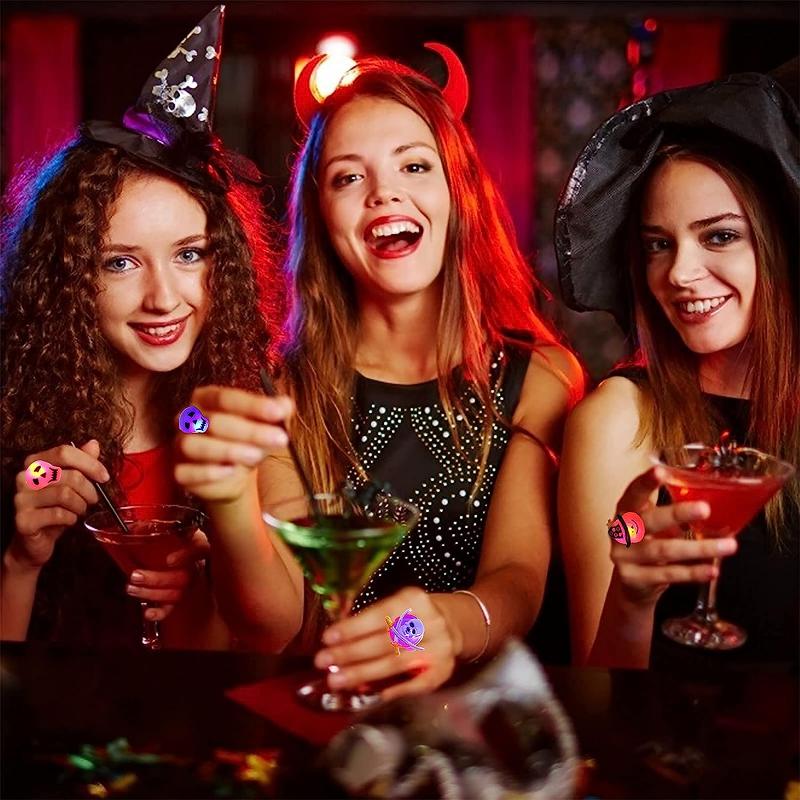 50PCS LED Luminous Halloween Rings Creative Pumpkin Ghost Skull Glowing in Dark Rings For Halloween Party Decoration Supplies