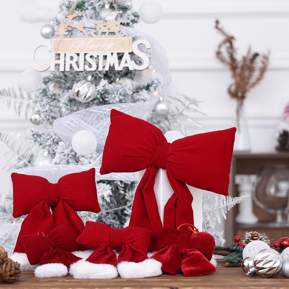 Red Velvet 3D Christmas Bow Ornament for Tree Decoration
