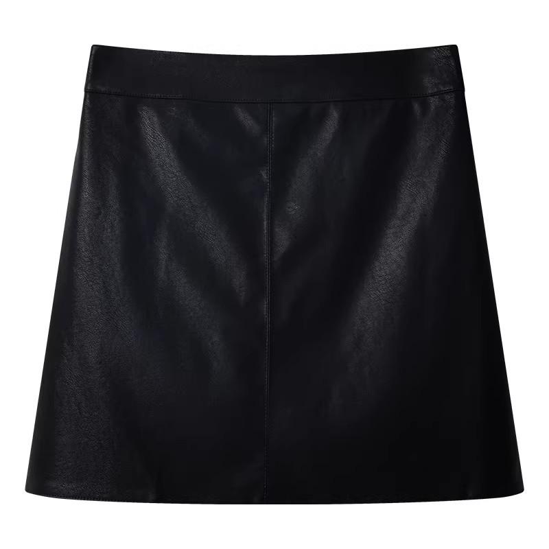 Damska Czarna Spódnica A-Line z Czarnej Skóry PU z Wysokim Stanem - Modelująca Sylwetkę, Podkreślająca Biodra, Krótka, Przeciwko Odkrywaniu, Idealna na Wiosnę i Jesień.