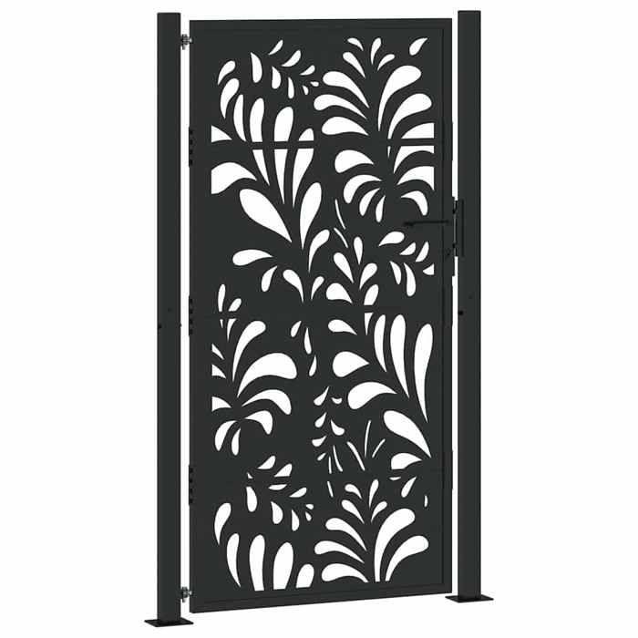 VidaXL Portail de jardin noir 105x180 cm acier conception de vagues, porte de clôture, porte extérieure, porte en métal, 4100972