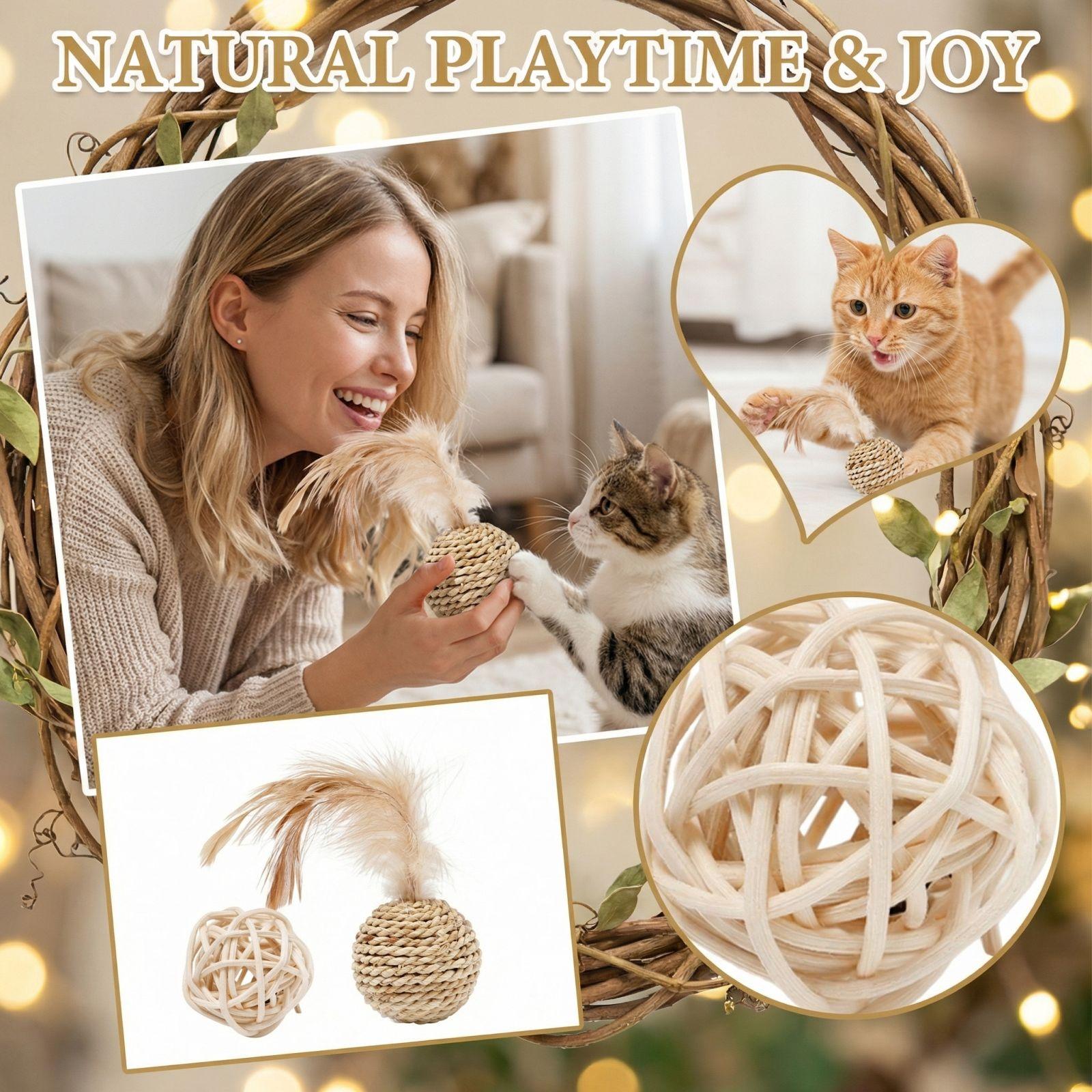 

Cats Toys Feather Rattan Bell Making Ball Pet Toys one size