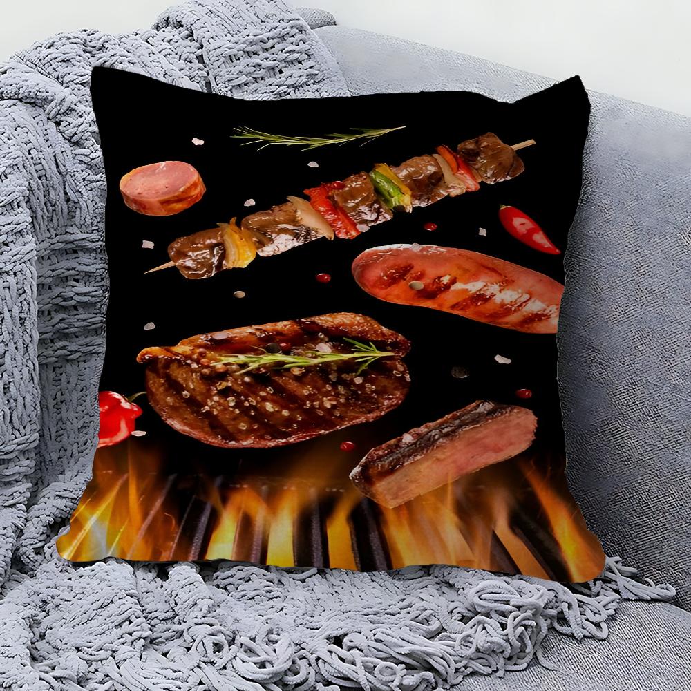 Bbq Grilled Steak Barbecue Pillow Cover For Bedroom Room And Living Room Sofa Decorative Cushion Cover