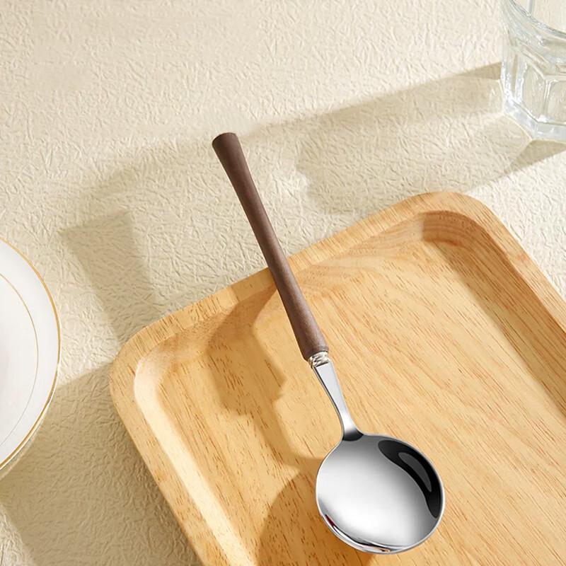 Yijia Stainless Steel Round Spoon with Walnut Handle