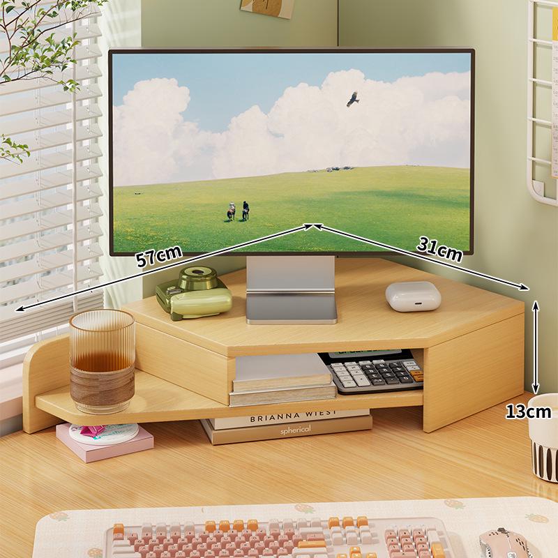 Corner Desktop Monitor Stand with Storage Rack