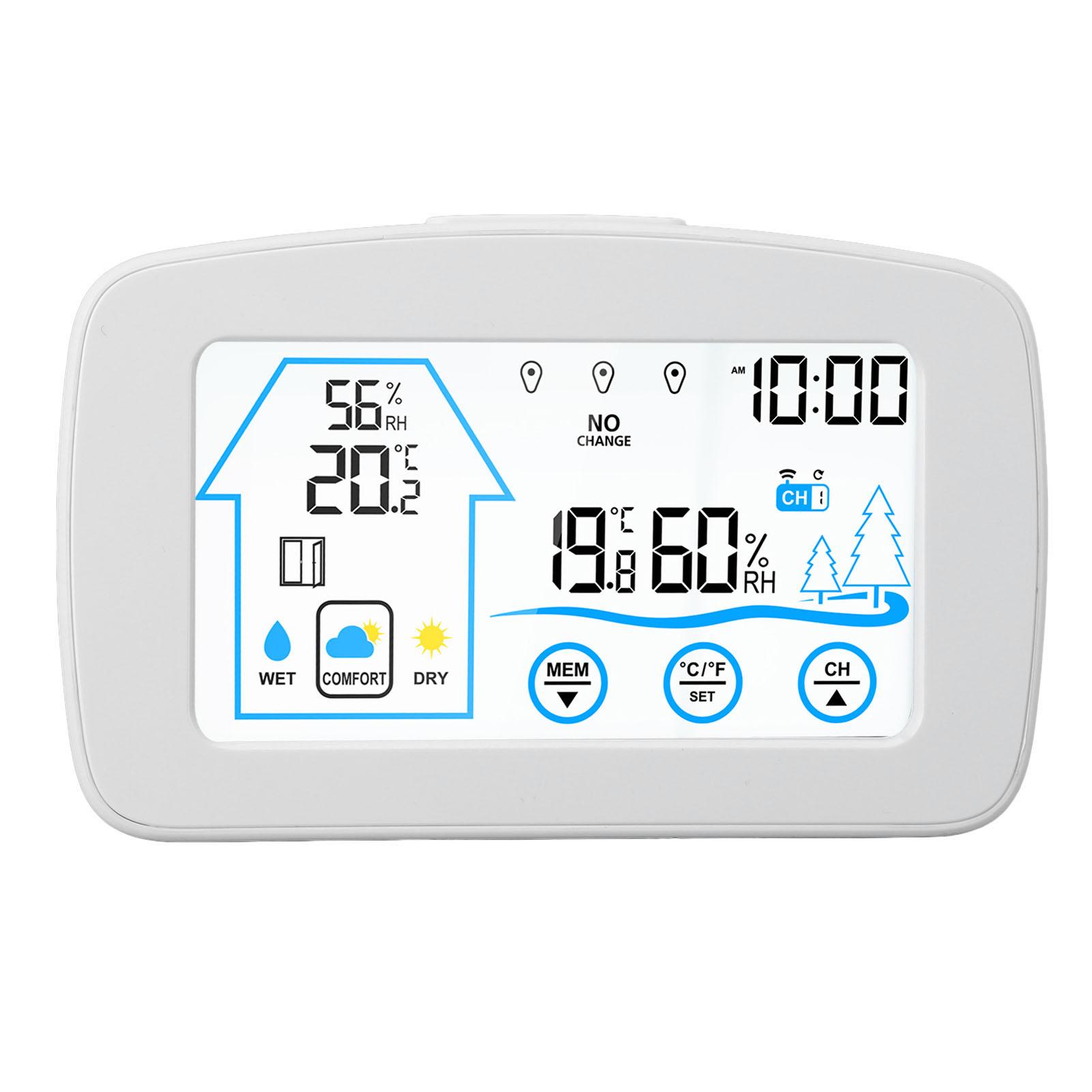Wireless Hygrometer Thermometer Backlight Touchscreen Button Weather Forecast Wireless Temperature Humidity Gauge for Indoor Outdoor