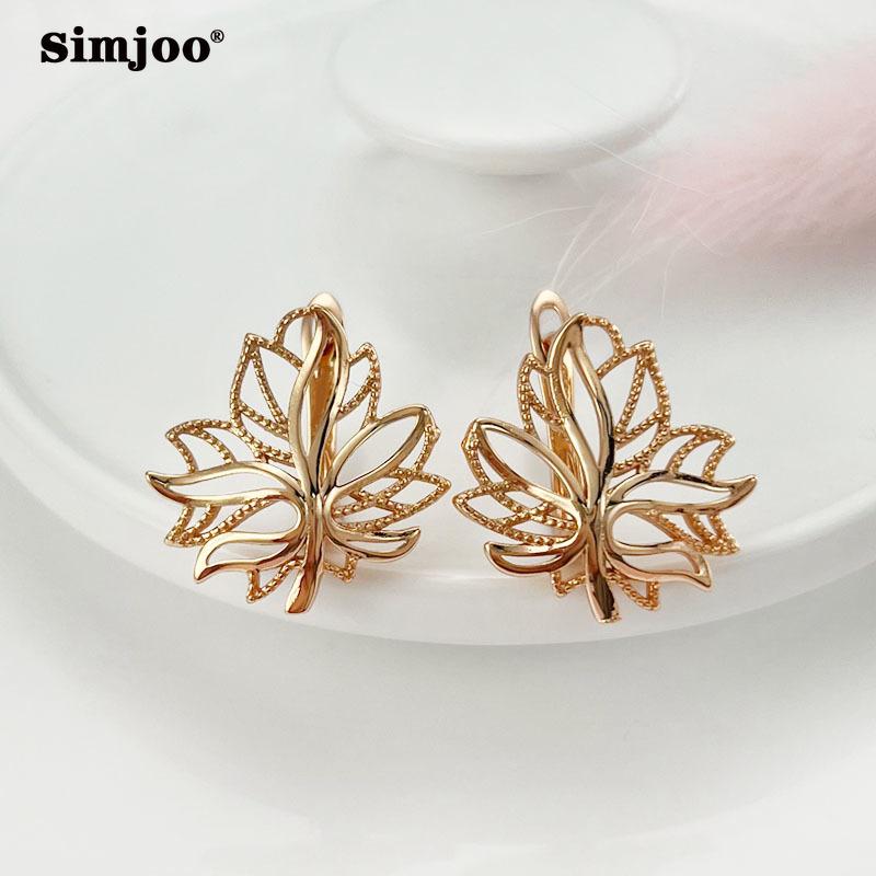 SIMJOO Vintage Geometric Leaf Earrings Temperament Rose Gold Color Earrings High Quality Jewelry