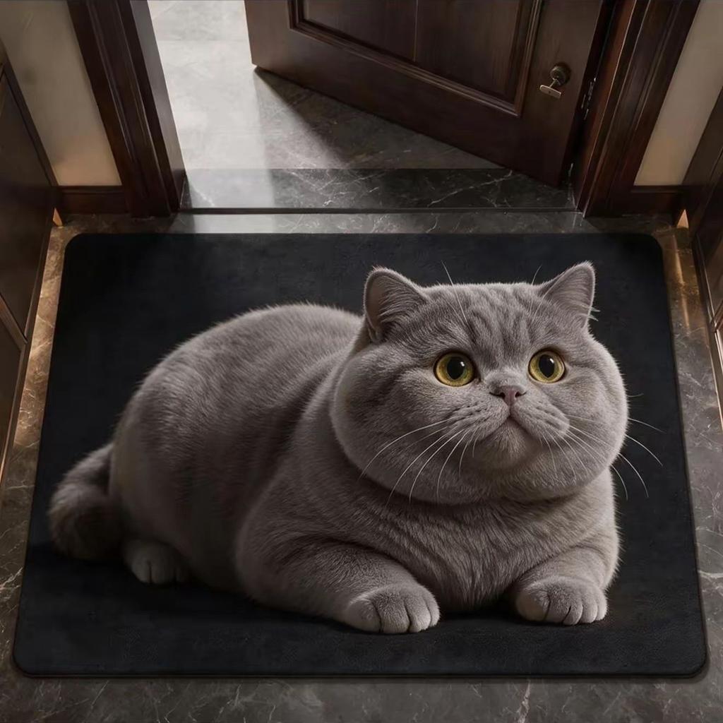 3D Cat Print Diatomite Floor Mat, Anti-slip and Water-absorbing Floor Mat, Diatomite Bath Mat