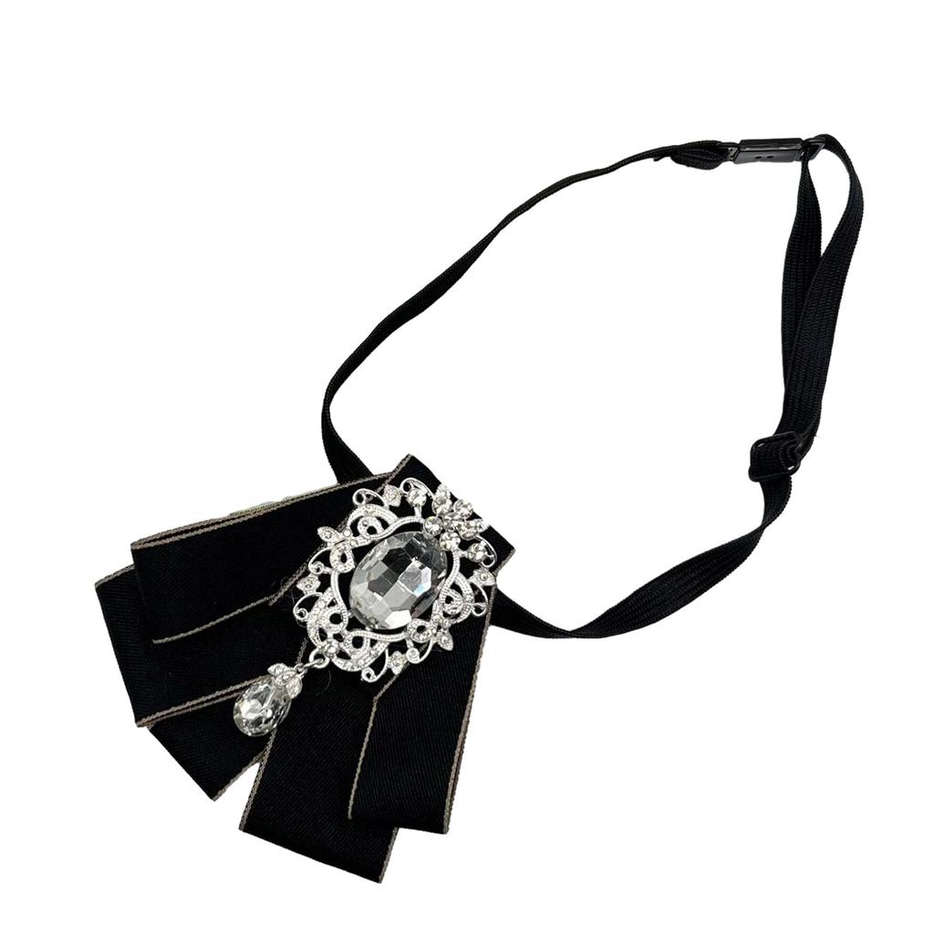 Womens Pre-tied Bowknot Beads Bow Tie Elegant Ribbon Brooch for Shirt Collar Clothes Pre-Tied Neck Tie