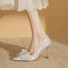 2026 New Shiny Bow Crystal Wedding Shoes Fairy Style Pointed Toe Shallow Mouth Stiletto Single Shoes