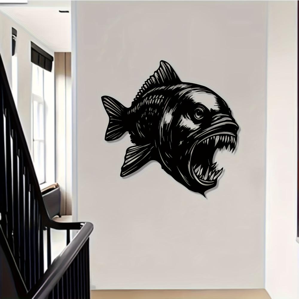 Angler Fish Metal Wall Art Outdoor Garden Fence Decor Weather Resistant Striking Sculpture Mural Gift for Halloween Fishing Lover