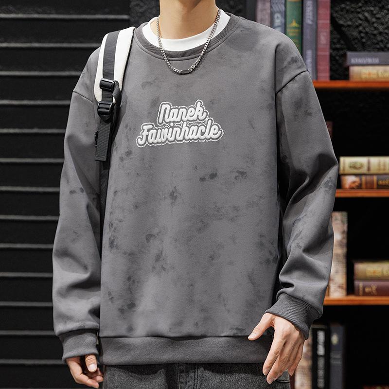 Podzimní a zimní silná pánská mikina s kulatým výstřihem a potiskem na ramenou