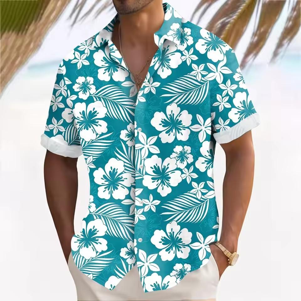 Outdoor Shirt Short Sleeve Summer Beach Wind Casual Tops Shirt Landscape Printed Pattern Large OverSize Loose Men's Clothing