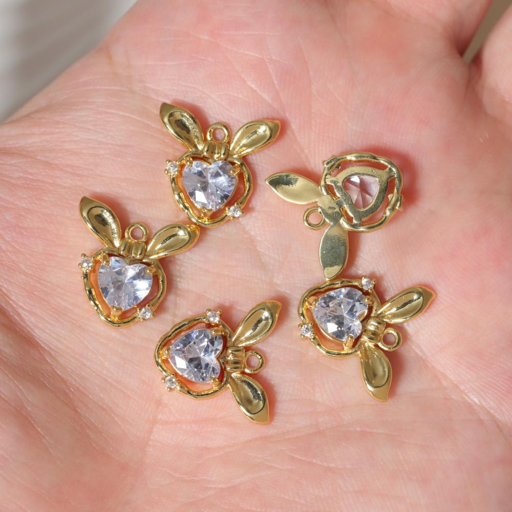 Golden Plated Copper Cute Rabbit Charms Pendants with Clear Zirconia, DIY Jewelry Making Supplies for Earrings Necklaces, Sweet Girly Gift for Women