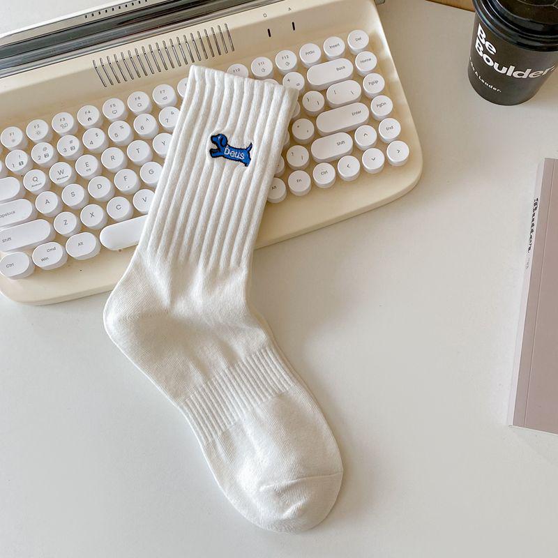 Women's Embroidered Mid-Tube Pile Socks for Autumn/Winter