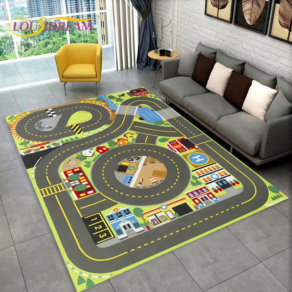 Highway City Child Playmat Large Carpet Rug for Home Living Room Bedroom Sofa Doormat Decor Kid Play Area Rug Non-slip Floor Mat