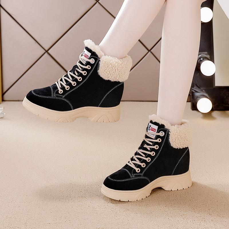 Höhenverstellende Kurzstiefel für Herbst und Winter, thermische Baumwollstiefel aus Samt, Schnürstiefel mit dicker Sohle, vielseitige Martin-Stiefel für Damen