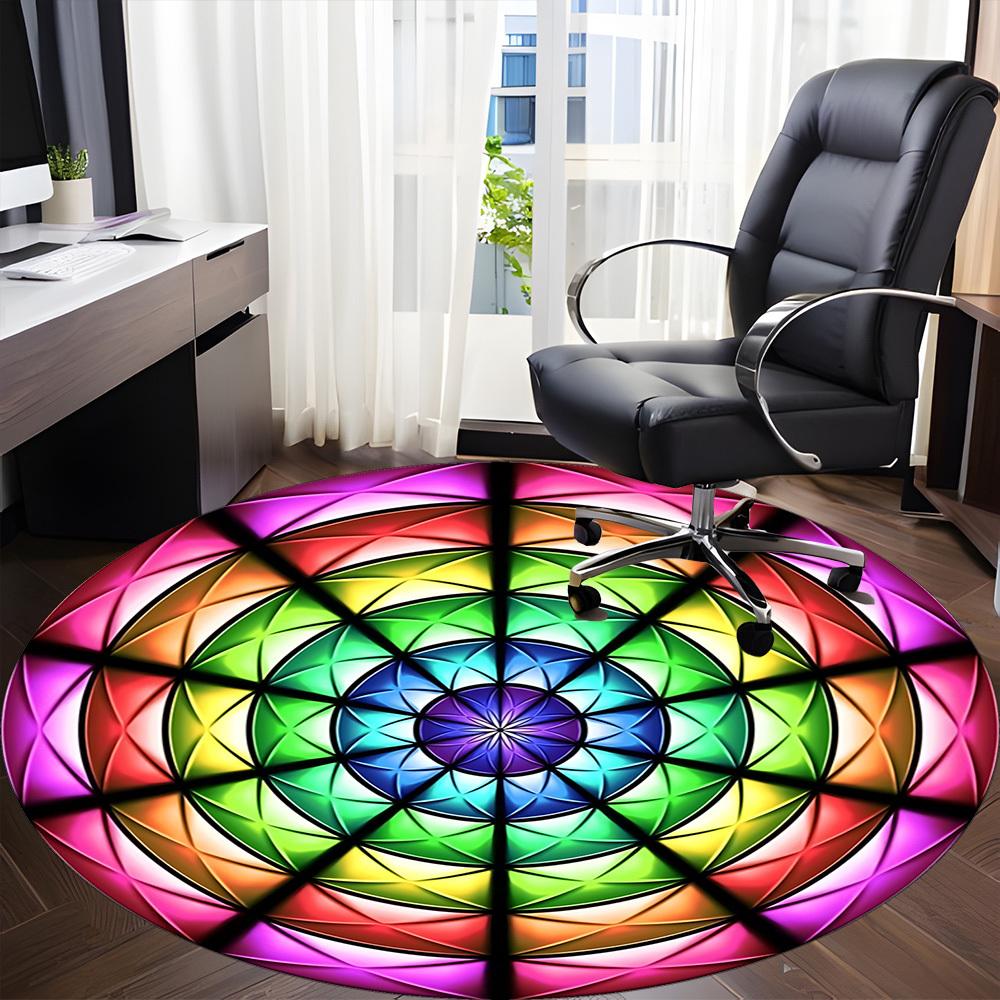 1pc Colorful Kaleidoscope Pattern Carpet for Office Non-Slip, Round Carpet, Soft & Comfortable, Carpet for Office, Lightweight Round Floor Mat