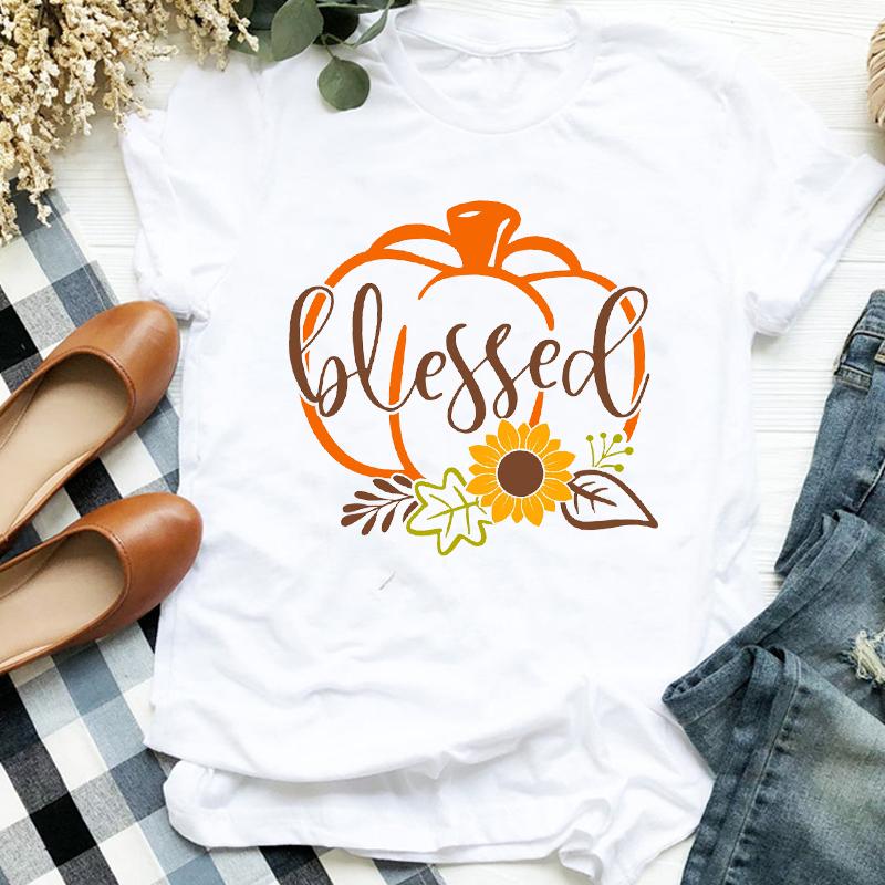 Women Lady Floral Truck Pumpkin Halloween Thanksgiving Print Womens Clothes Shirt T Tee For Tshirt Female