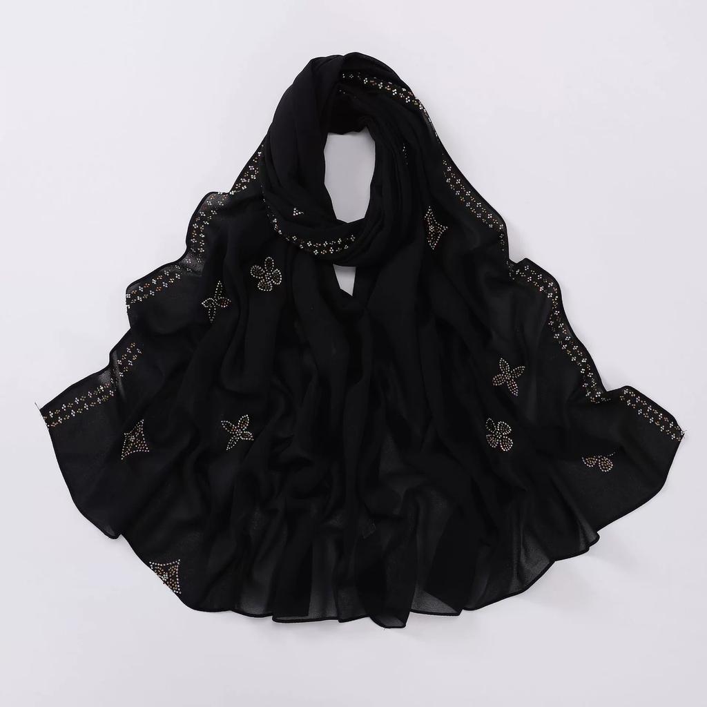 Diamond Pearl Chiffon Hijabs For Women Muslim Fashion Long Shawl Head Wrap For Women Turbans For Women Ramadan Turban Femme