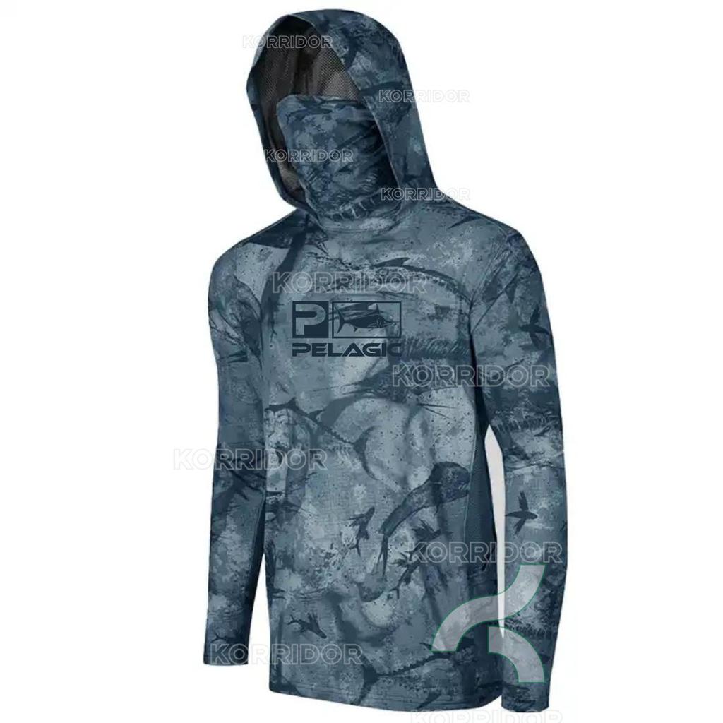 PELAGIC camouflage fishing suit for men and women long-sleeved mask hoodie sun protection breathable fishing suit can be