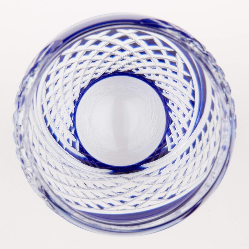 Kagami Crystal Cold Sake Edo Kiriko with Fish Roe (Kagami) Cup, Blue, 80cc, (Edo Kiriko) Design, T535-2044CCB