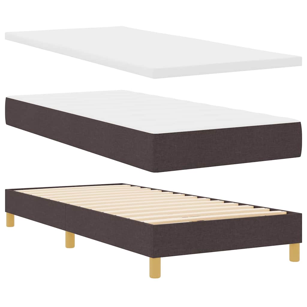 LED Box Spring Bed with Headboard Dark Brown 90 x 200 cm Fabric