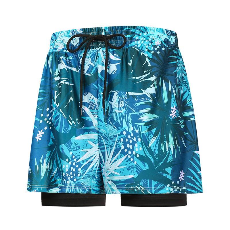 Mens Double-Layer Swim Trunks Quick-Dry Board Shorts Swimming Beach Pool Surfing Water Sports