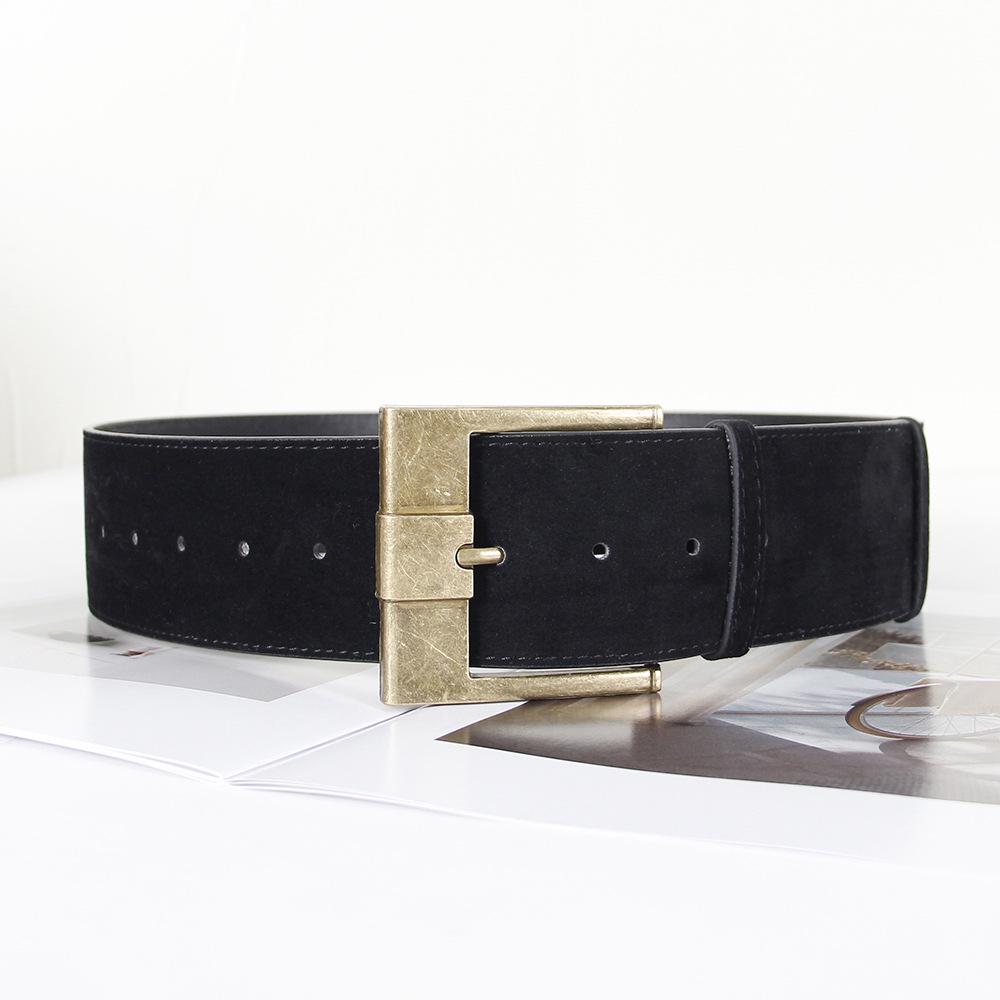 Retro Brown Faux Leather Velvet Belt for Women's Coats, Suits, and Skirts - Decorative Waist Cinch.