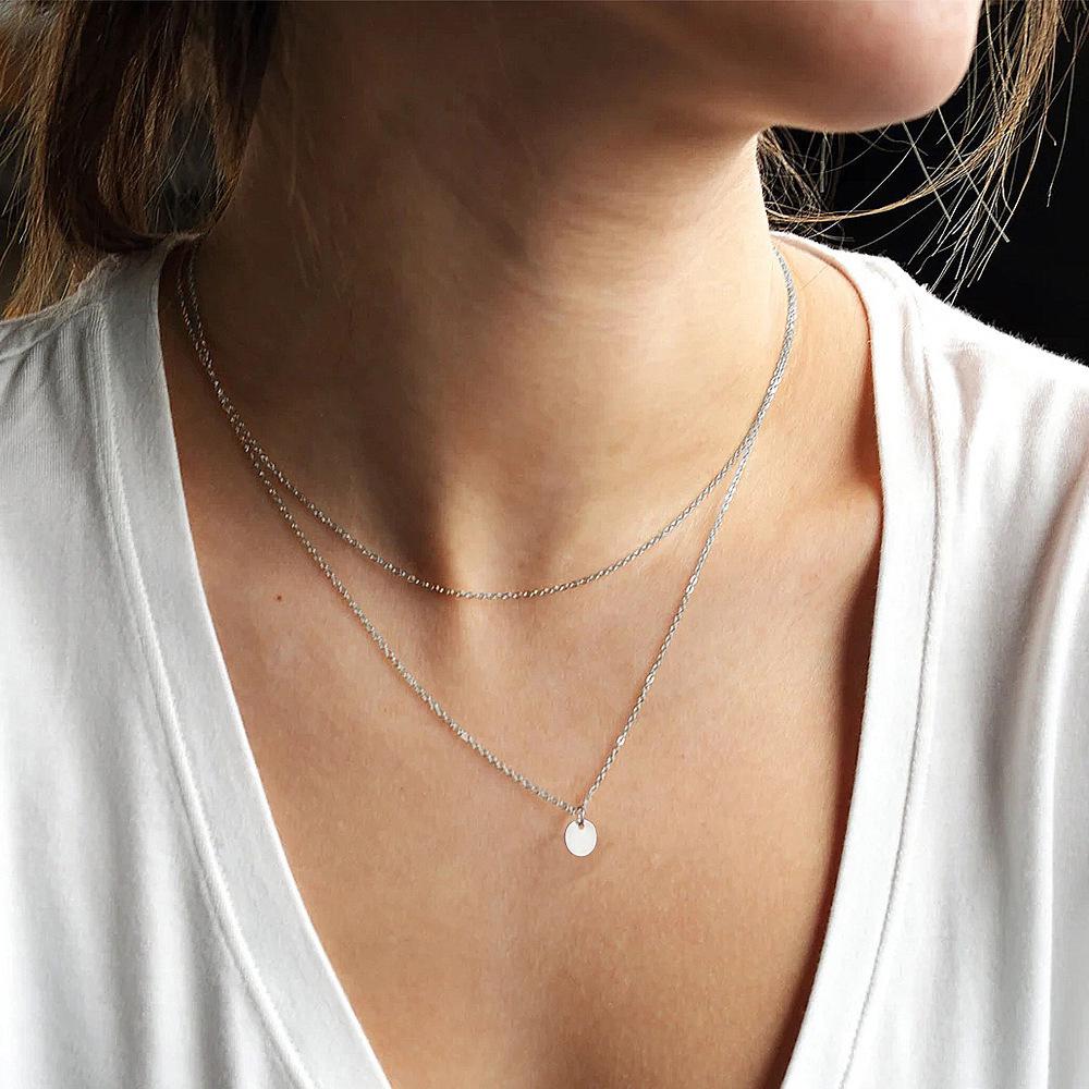 Retro Double Layer Round Pendant Necklace for Women - Elegant Cross-Border Style