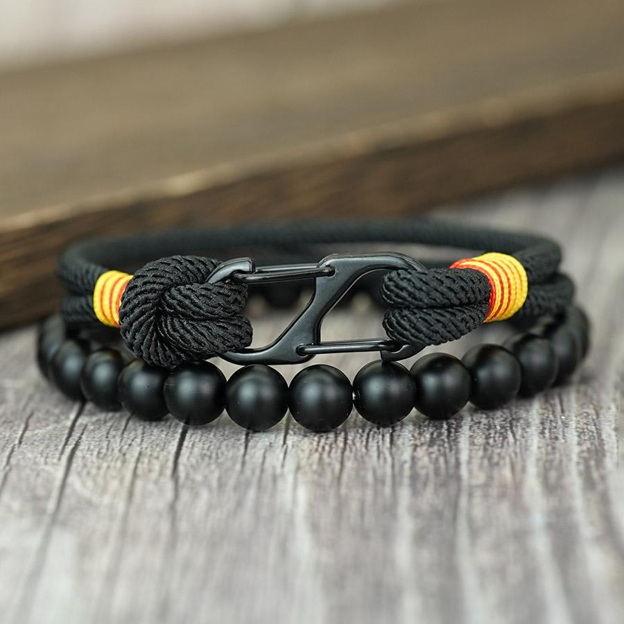 Stylish Men Bracelet Set Selected High Quality 4mm Rope 5 Colors Options 8mm Matte Strand Braslet Casual Wrist Accessories Homme