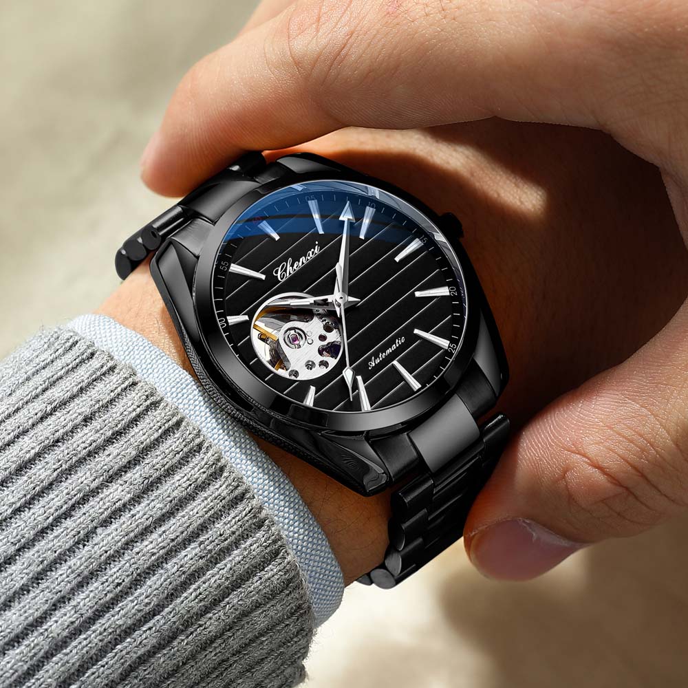 CHENXI Men's Fully Automatic Skeleton Mechanical Watch Water-Resistant Stainless Steel Stylish Mechanical Watch Watches for Man