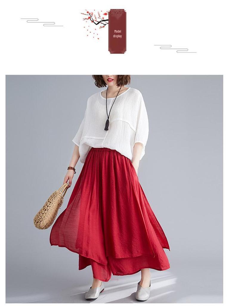2025 Summer Women's Artistic Cotton Linen Wide-Leg Silk Cropped Pants