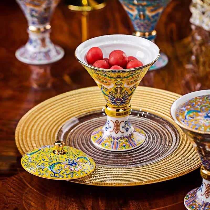BEPAN 1PC Enamel Color Household Small Teacup Chinese Bone China Milk Tea Cup Tall Supply Bowl Ceramic Gorgeous Style Household Goods