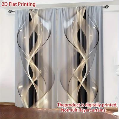 2PCS 2D Flat Layered-free  Rod Curtains, Polyester Material , High-definition Digital Printing Art Design,  Bedroom,home Decor