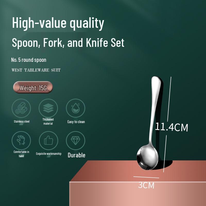 1010 Stainless Steel Western Cutlery Set: Knife, Fork, Spoon, Dessert & Coffee Spoon, Steak Knife.
