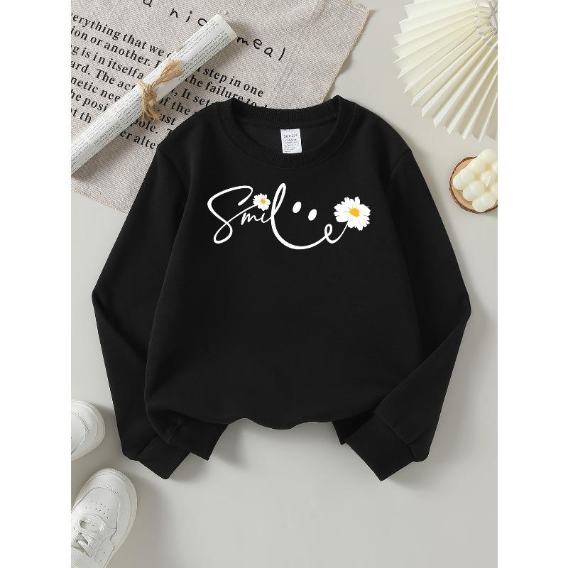 Girls' Long-Sleeve Casual Crewneck Sweatshirt | Smile Flower Design, Suitable For Outdoor Sports And Everyday Wear In