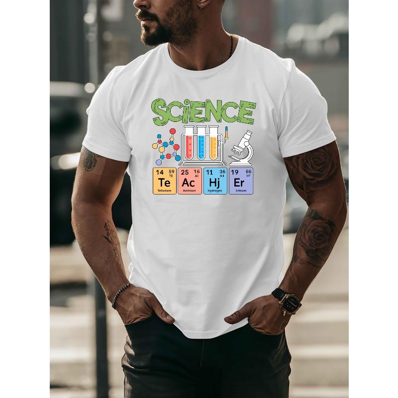 European Sizes Men's Science-Themed Short Sleeve T-Shirt - Chemistry & Physics Print - Breathable Round Neck Casual Summer Tee