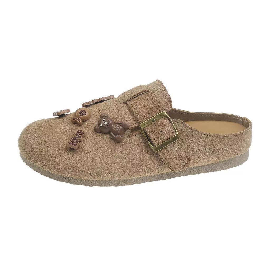 Retro women's soft bottom outer wear autumn new casual versatile cute bag head boken half drag