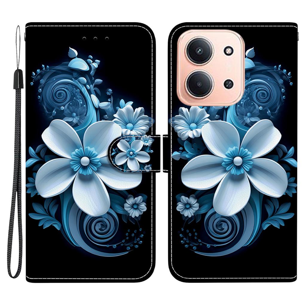 Pro Xiaomi Redmi 15C 5G (EU) (173 mm)/15C 4G (EU) (173 mm) Pouzdro Vzorový Potisk Kožená Peněženka Kryt na Telefon s Šňůrkou