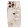 For iPhone 13 Pro Case Electroplating Edge Heart Pattern TPU Phone Cover with Strap
