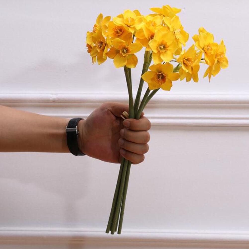 1 Bunch Realistic Artificial Daffodil Flowers Yellow Home Decoration Wedding Photography Props Lifelike Simulation Flower