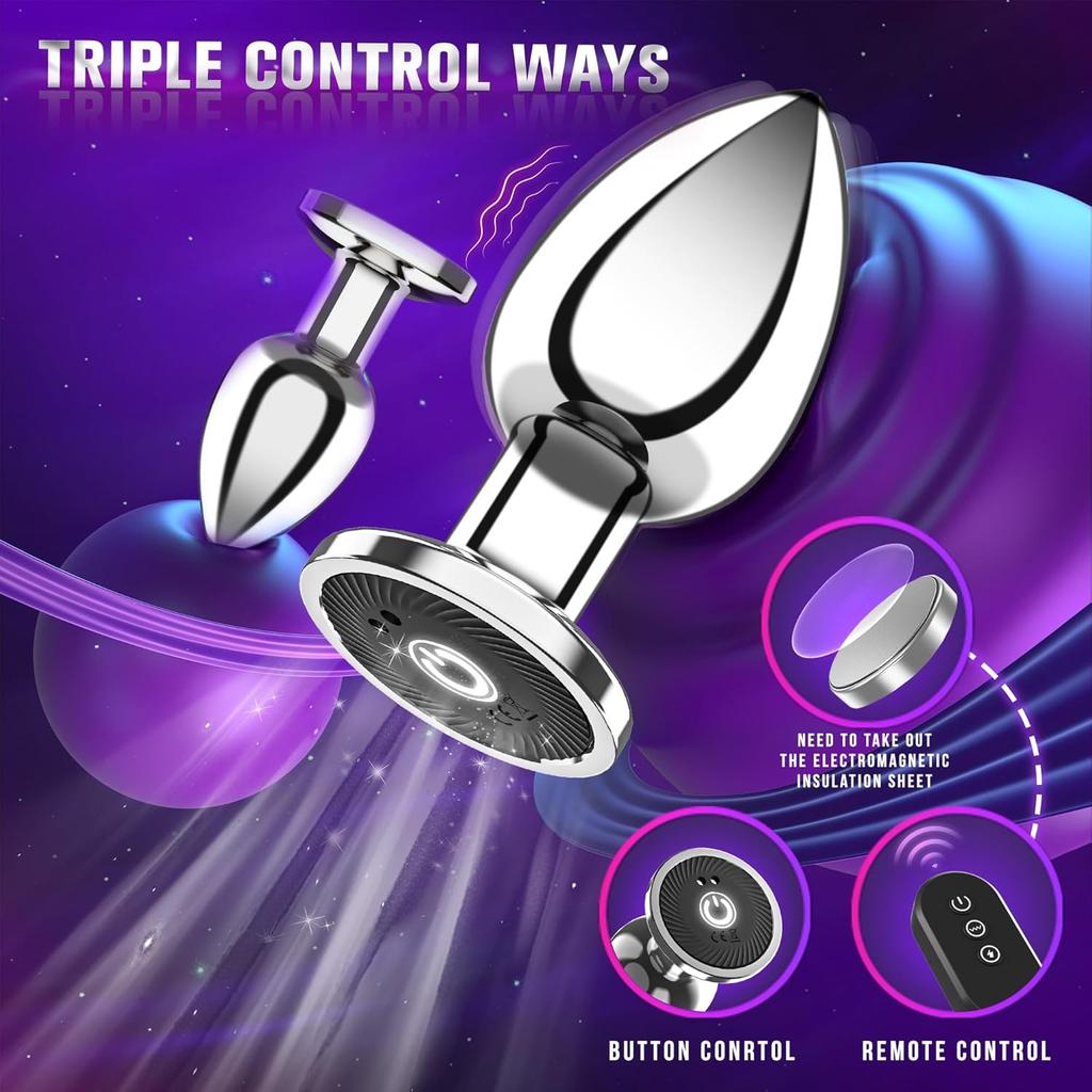 Metal Remote Control Vibration Anal Plug Stainless Steel Butt Plug for Vaginal/Prostimulate Use, Erotic Sex Toy Gift for Couples