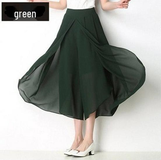 

2024 Женские утягивающие кюлоты из шифона с высокой талией: Свободные широкие брюки-кюлоты 2XL зелёный